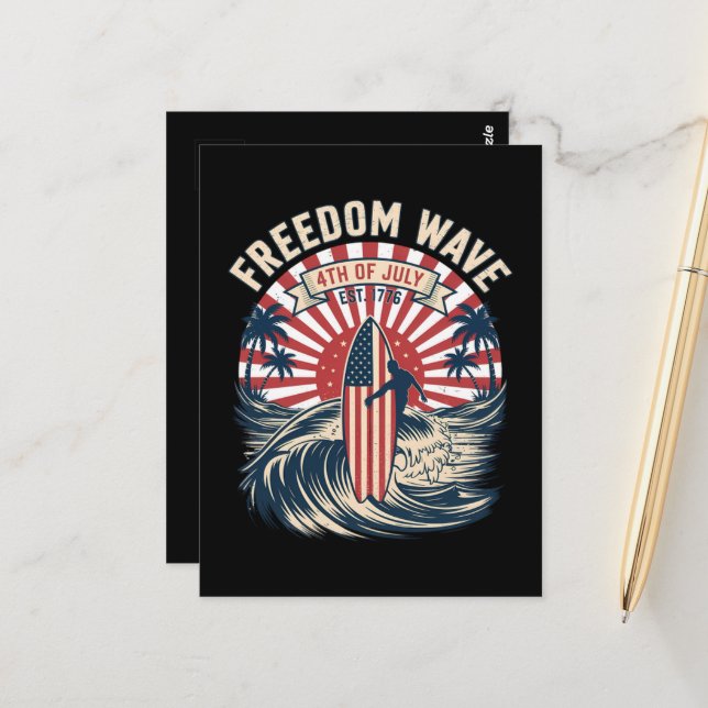 Carte Postale Vague de liberté 4 juillet (Devant/Arrière en situation)