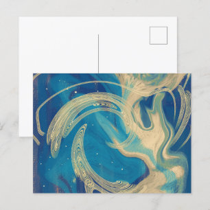 Carte Postale Vagues abstraites colorées géométriques bleues    