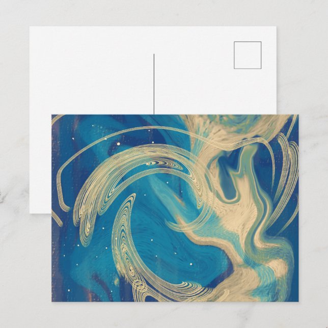 Carte Postale Vagues abstraites colorées géométriques bleues     (Devant / Derrière)