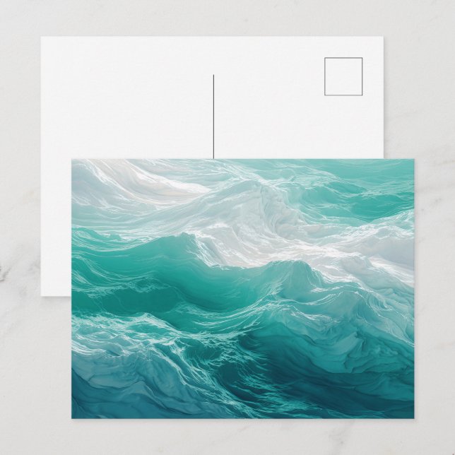 Carte Postale Vagues Abstraites d'Océan Sarcelle de Rêve  (Devant / Derrière)