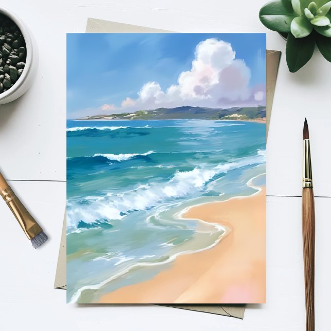 Carte Postale Vagues d'aquarelle océanique Peinture côtière de m (Créateur téléchargé)