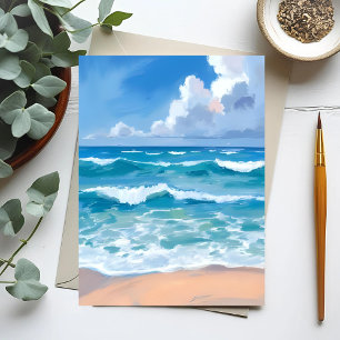 Carte Postale Vagues de l'océan bleu   Aquarelle de la mer de la