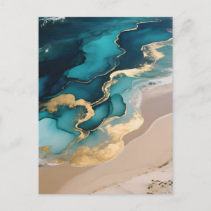 Carte Postale Vagues de résine océanique aérienne Turquoise Or C