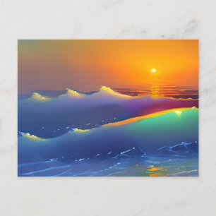 Carte Postale Vagues de teal éthérées et coucher de soleil orang