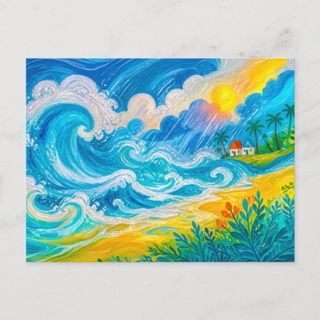 Carte Postale Vagues de tempête s'écrasant près d'une maison de  (Devant)