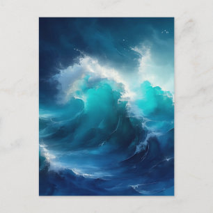 Carte Postale Vagues d'océan agitées Turquoise Bleu