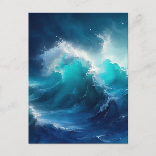 Carte Postale Vagues d'océan agitées Turquoise Bleu  (Devant)