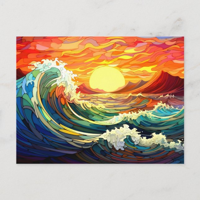 Carte Postale Vagues épiques 7 coucher de soleil (Devant)