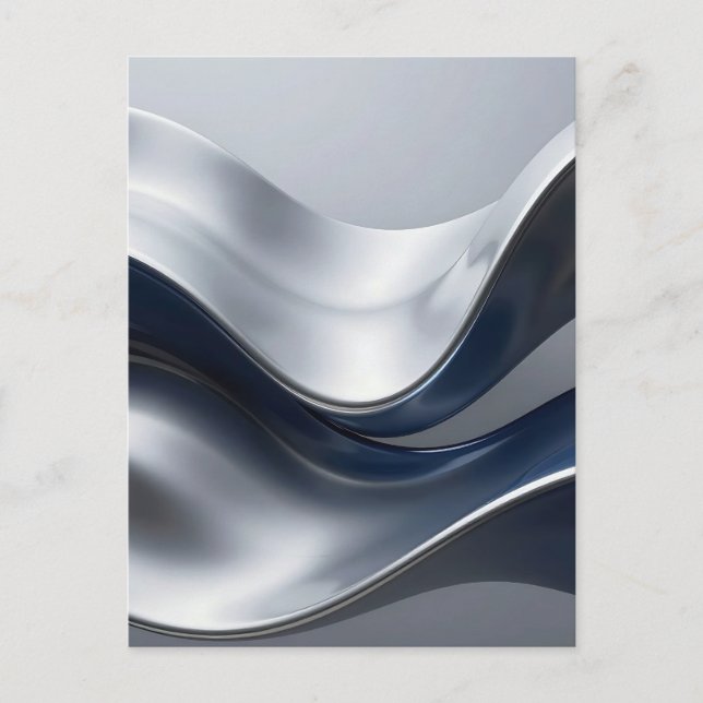 Carte Postale Vagues fluides abstraites argent et marine Design  (Devant)