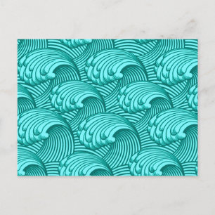 Carte Postale Vagues japonaises vintages, Turquoise et Aqua