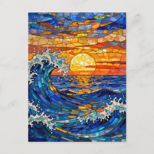 Carte Postale Vagues océaniques côtières Coucher de soleil   (Devant)