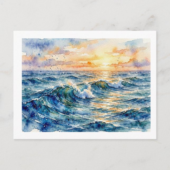 Carte Postale Vagues océaniques ensoleillées,  (Devant)