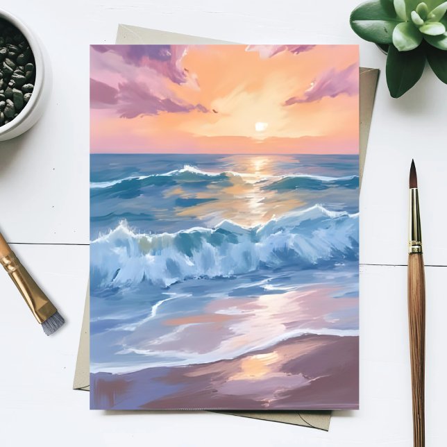 Carte Postale Vagues océaniques pastel peinture de mer à l'aquar (Créateur téléchargé)