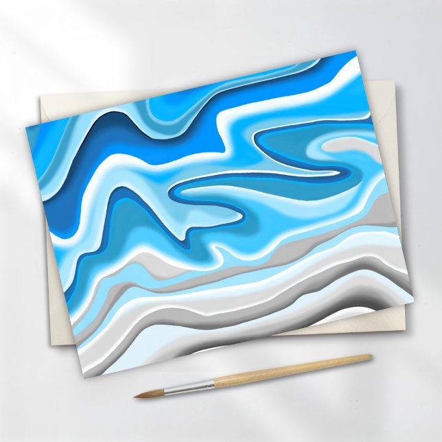 Carte Postale Vagues océaniques | Peinture abstraite bleue (Créateur téléchargé)