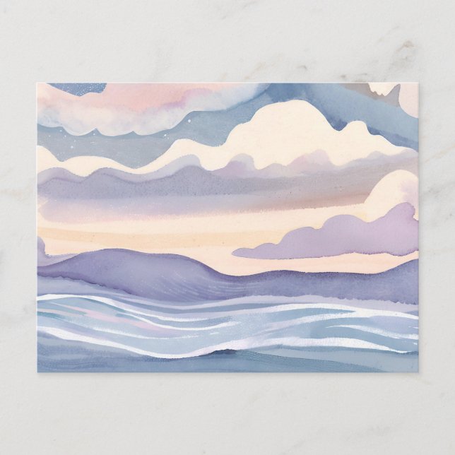 Carte Postale Vagues océaniques rêveuses | Pastel aquarelle (Devant)