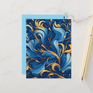 Carte Postale Vagues royales de fantaisie Tourbillons de bleu et