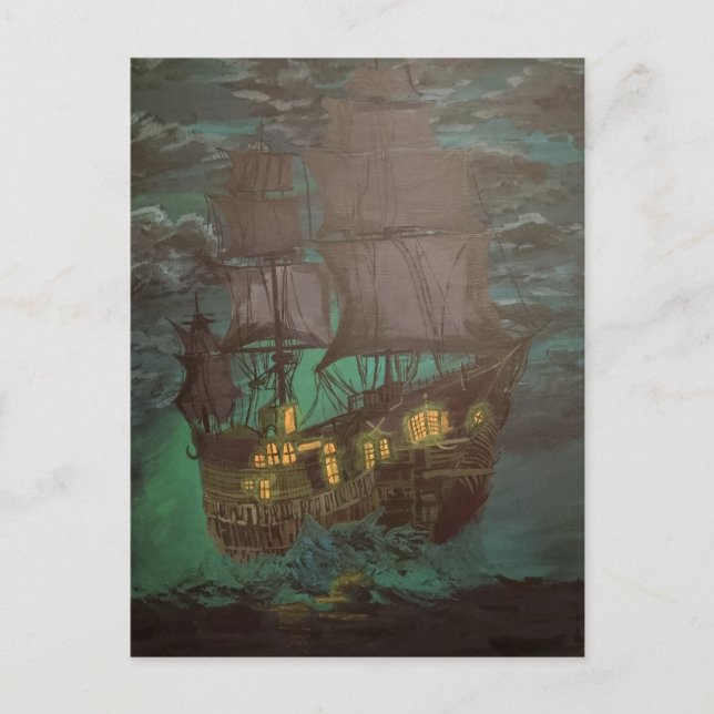 Carte Postale vaisseau fantôme, Dutchman volant, goélette (Devant)