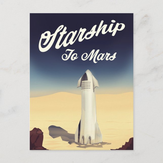 Carte Postale Vaisseau spatial vers Mars, voyage spatial de styl (Devant)