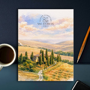 Carte Postale Val d'Orcia, Italie   Paysage toscan à l'aquarelle