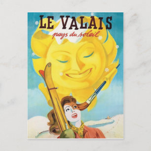 Carte Postale Valais, Femme au ski sous un soleil doux