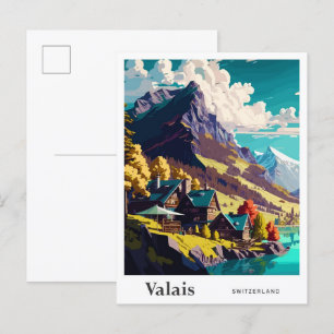 Carte Postale Valais Suisse Art Vintage voyage Illustration