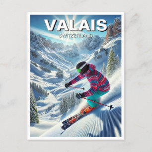 Carte Postale Valais Suisse Ski Skier Voyage