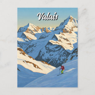 Carte Postale Valais Suisse Ski Skier Voyage