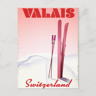 Carte Postale valais Suisse Style vintage poster ski