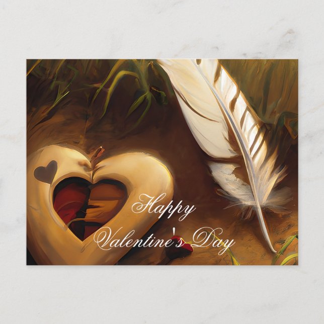 Carte Postale Valentin rustique cœur et plume (Devant)
