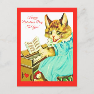Carte Postale Valentine Chat Jouer Piano Heureuse Sainte-Valenti