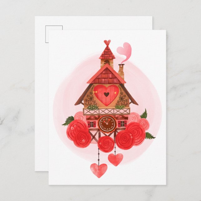 Carte postale Valentine Cuckoo Clock (Devant / Derrière)