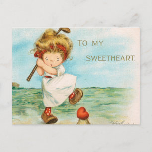 Carte Postale Valentine de golf fantaisiste et kitsch, circa 191