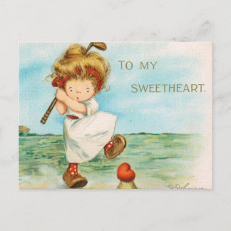 Carte Postale Valentine de golf fantaisiste et kitsch, circa 191