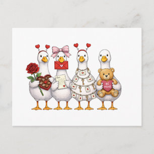 Carte Postale Valentine Goose , Pink Coquette Valentine Goose de
