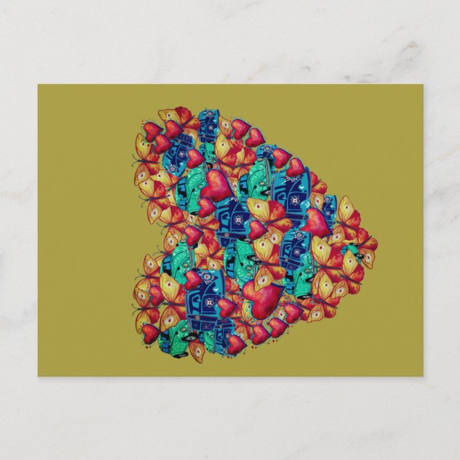 Carte postale Valentine, Papillons de coeur Hippie (Devant)