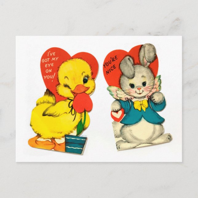 Carte postale Valentine pour enfant canard et lapi (Devant)