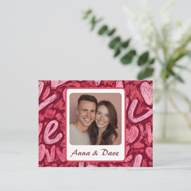Carte Postale Valentine’s Day Custom Photo & Name Card (Debout devant)