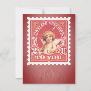 Carte Postale Valentine Salutations Cupide Timbre Rouge