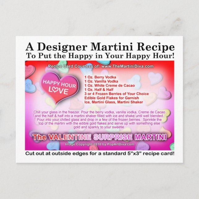 Carte postale Valentine Surprise Martini Recette (Devant)