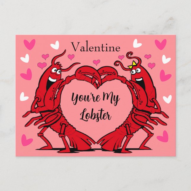 Carte Postale Valentine Tu es Mon Homard Mignonne Coeur Rose Rou (Devant)