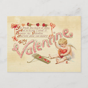 Carte Postale Valentines Coeur cassé Jour Vintage Rouge Cupidé