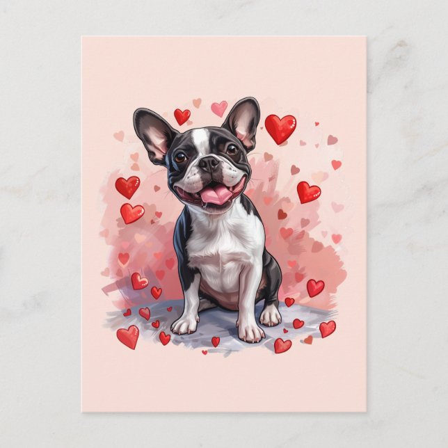 Carte Postale Valentines Day Boston Terrier Dog (Devant)