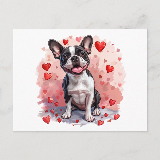 Carte Postale Valentines Day Boston Terrier Dog (Devant)