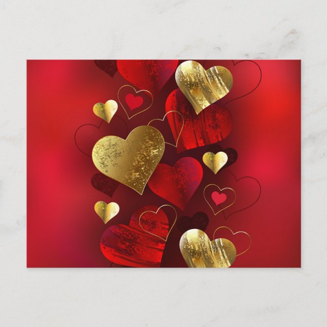 Carte Postale Valentines dorées et rouges (Devant)