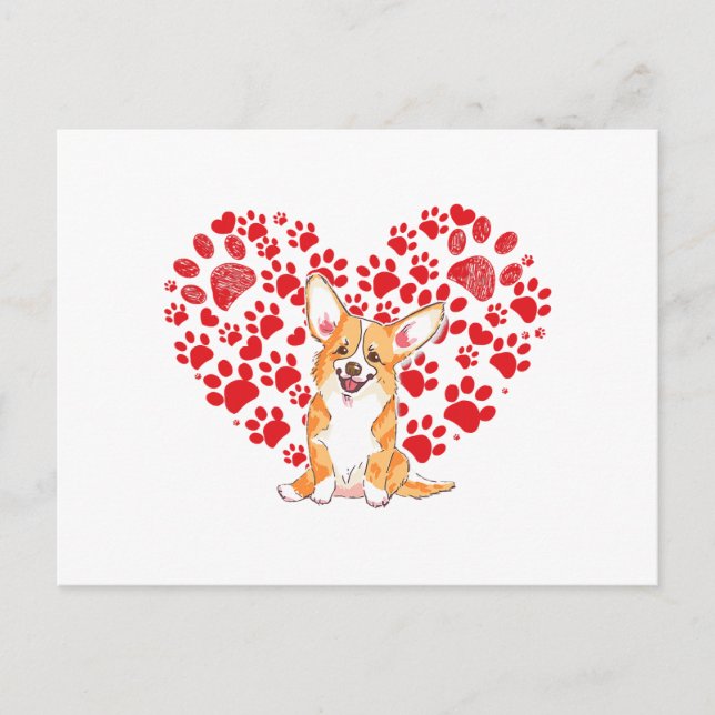 Carte Postale Valentines Jour Corgi Amour Coeur Paw Corgi Chien  (Devant)