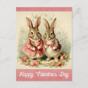 Carte Postale Valentines Jour Cute lapin Vintage lapin
