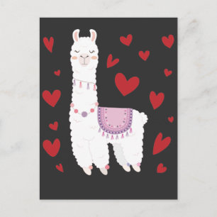 Carte Postale Valentines Jour Llama Alpaca Coeurs Fille Garçon E