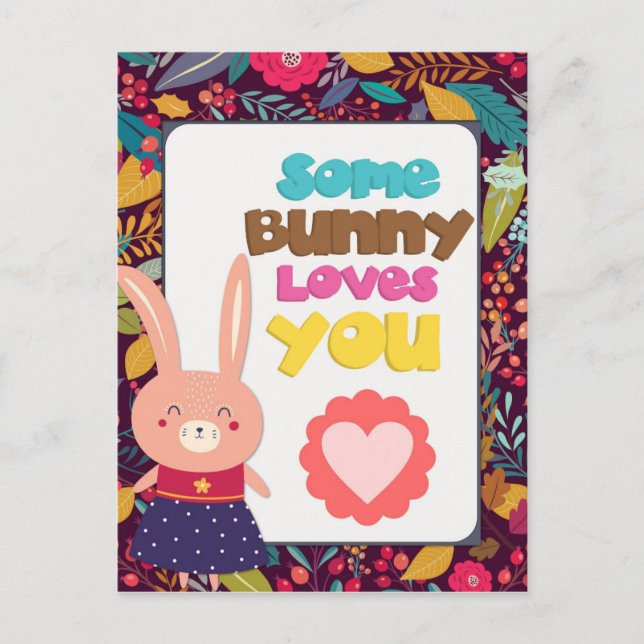Carte Postale Valentines Jour Mignonne Certains Bunny Vous Aime (Devant)