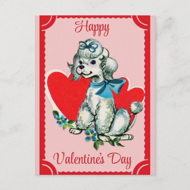 Carte Postale Valentines Jour mignonne Chien Vintage Poodle (Devant)