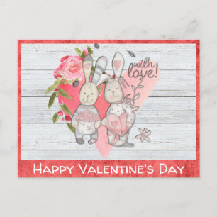 Carte Postale Valentines Jour mignonne lapin rustique lapin rust